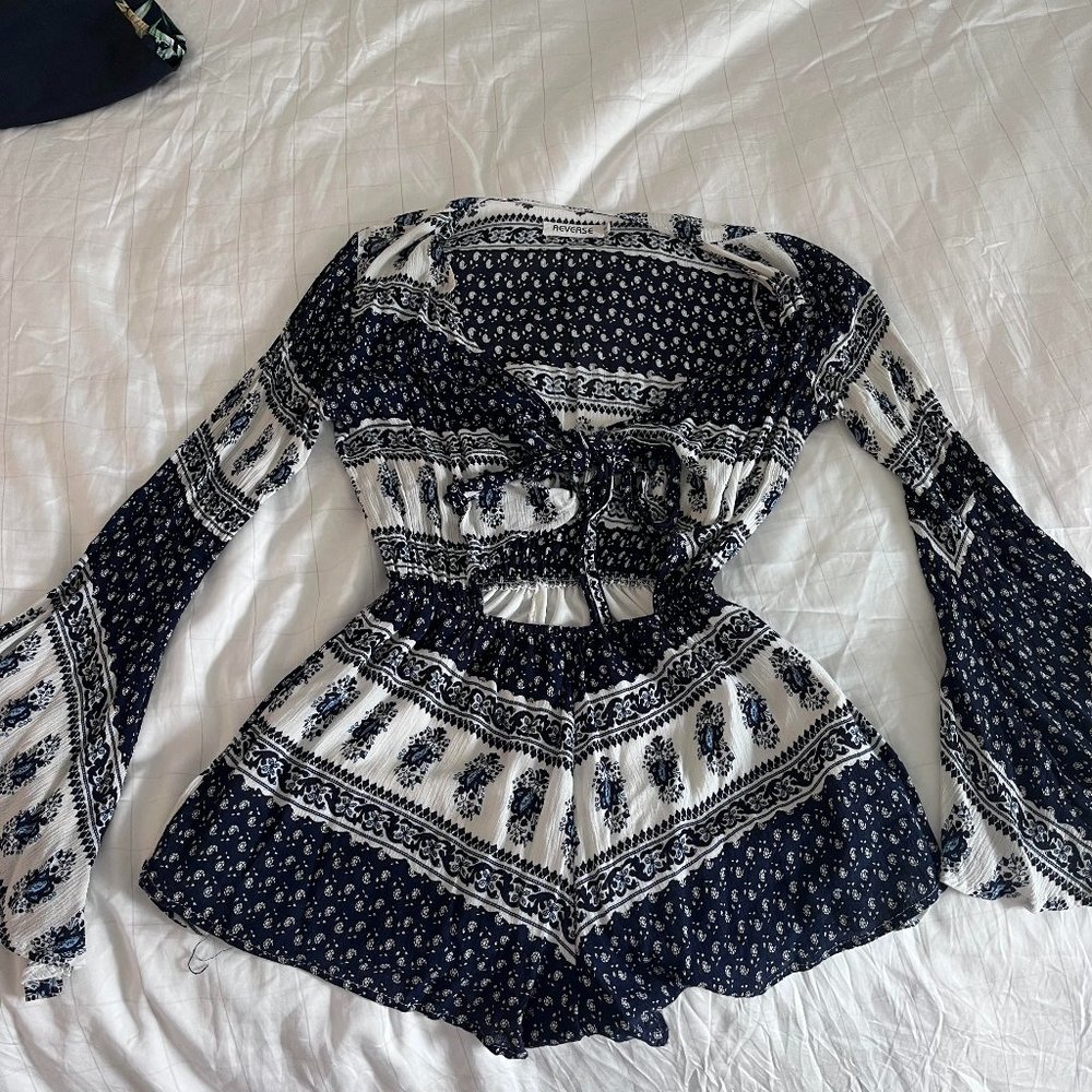 SUMMER ROMPER - BLUE AND WHITE - REVERSE - SMALL